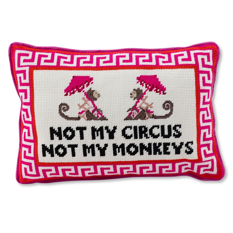 FURBISH Needlepoint Decorative Throw Pillow - Not My Circus Not My Monkeys, Small Embroidered Accent Pillow for Bed, Chair, Couch, Sofa, Eclectic Home Decor, 10" x 14"