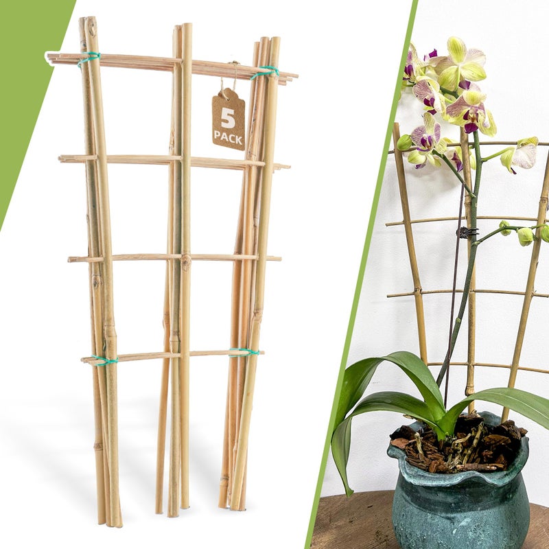 Biotolot 5 Pack 16" Bamboo Trellis for Climbing Plants-Natural Garden Ladder Fan -Shaped Plants Support Trellis for Potted Plant Decor in Door - Image 1