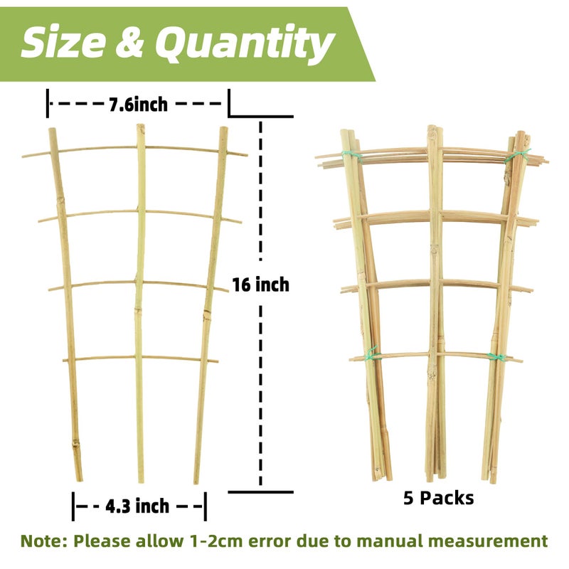 Biotolot 5 Pack 16" Bamboo Trellis for Climbing Plants-Natural Garden Ladder Fan -Shaped Plants Support Trellis for Potted Plant Decor in Door - Image 4