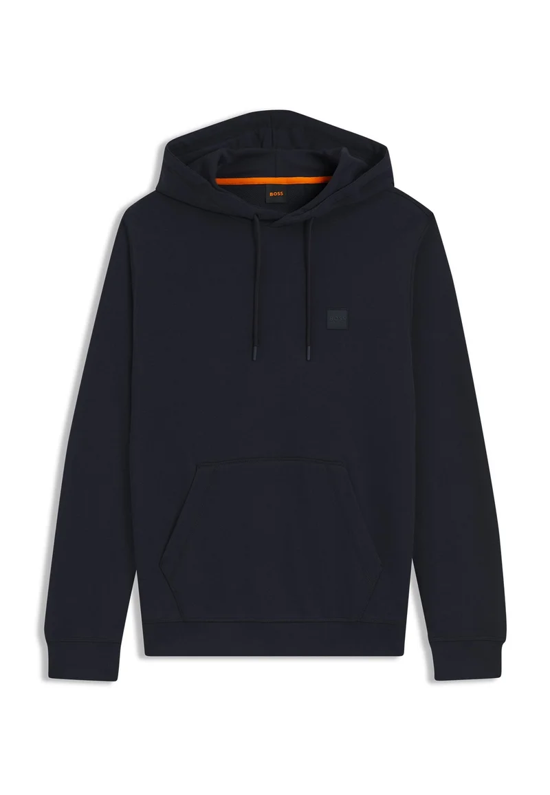 BOSS Dark Blue Cotton-terry hoodie with logo patch for Men | Best Price UAE