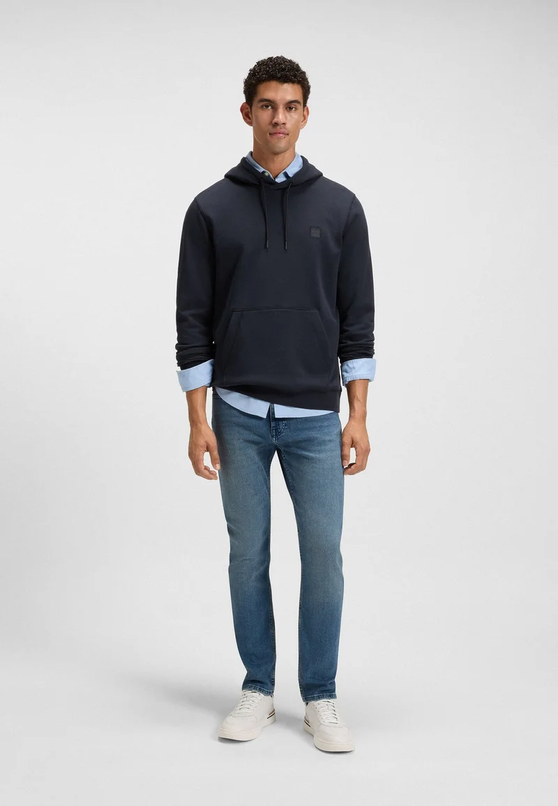 BOSS Dark Blue Cotton-terry hoodie with logo patch for Men | Best Price UAE