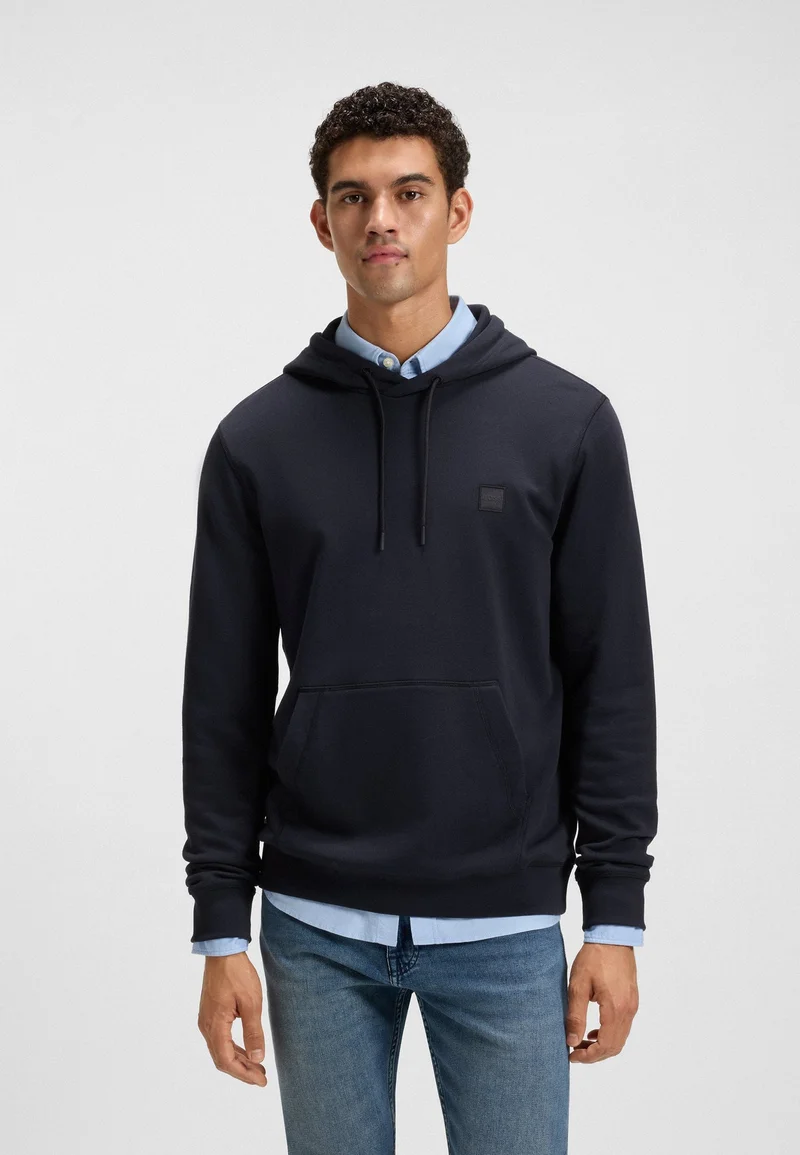 BOSS Dark Blue Cotton-terry hoodie with logo patch for Men | Best Price UAE