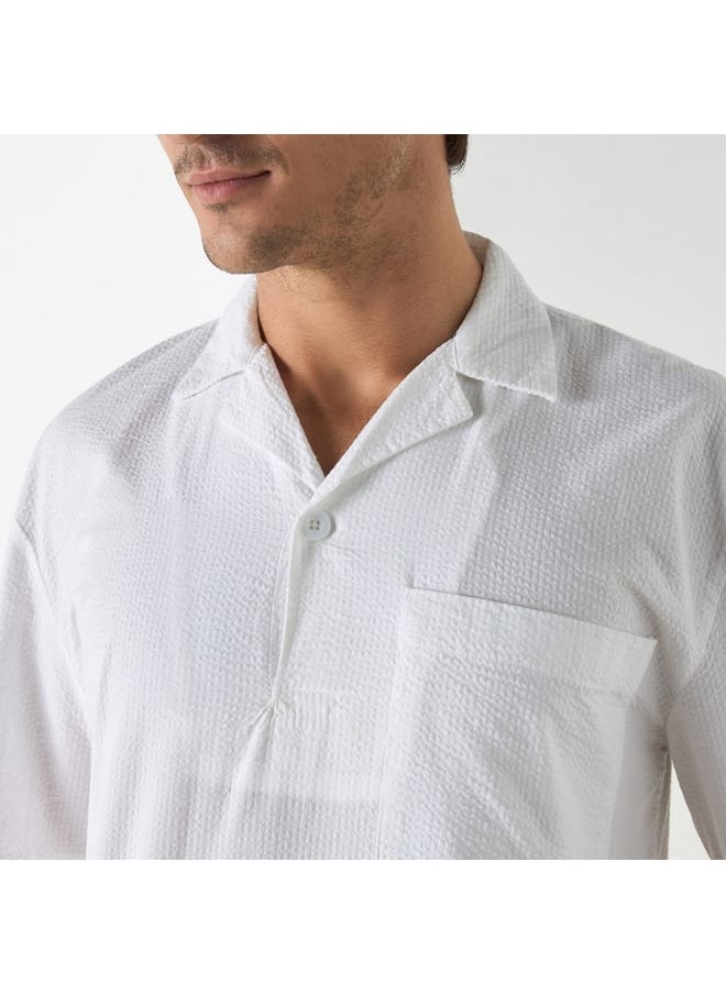 Iconic Iconic Textured Camp Collar Shirt with Short Sleeves and Pocket  - Image 4