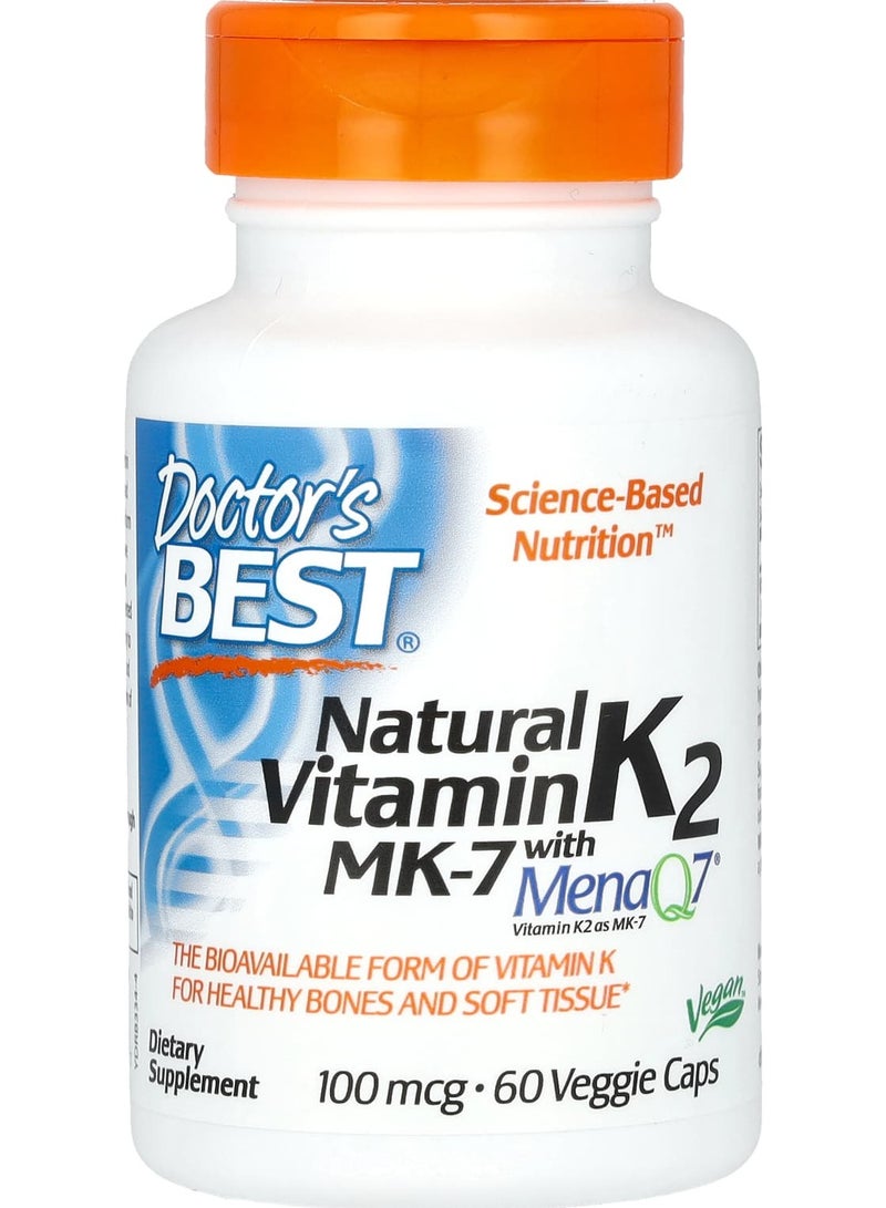 Natural Vitamin K2 MK-7 with MenaQ7, 100 mcg, 60 Veggie Caps