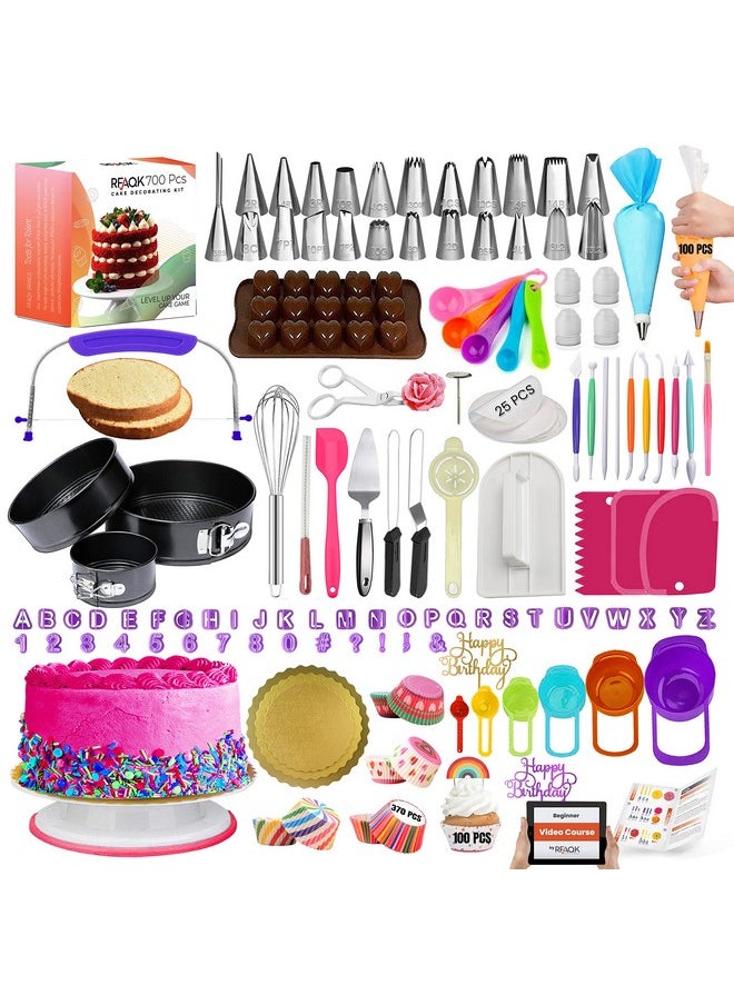 RFAQK RFAQK 700PCs Cake Decorating Kit with Baking Supplies- Cake Turntable for Decorating with Baking Pans, Leveler, 24 Numbered Piping Tips, 2 Spatulas, Fondant Tools, Video Course,Pattern Chart&More  - Image 1