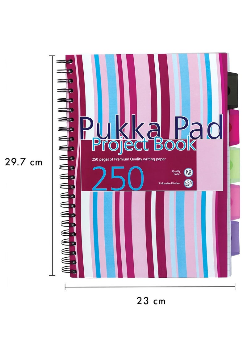 Pukka Pad 1 Pukka Pad Stripes Polypropylene Project Book 250 Pages A4 Blue/Pink  PROBA4 - Image 1
