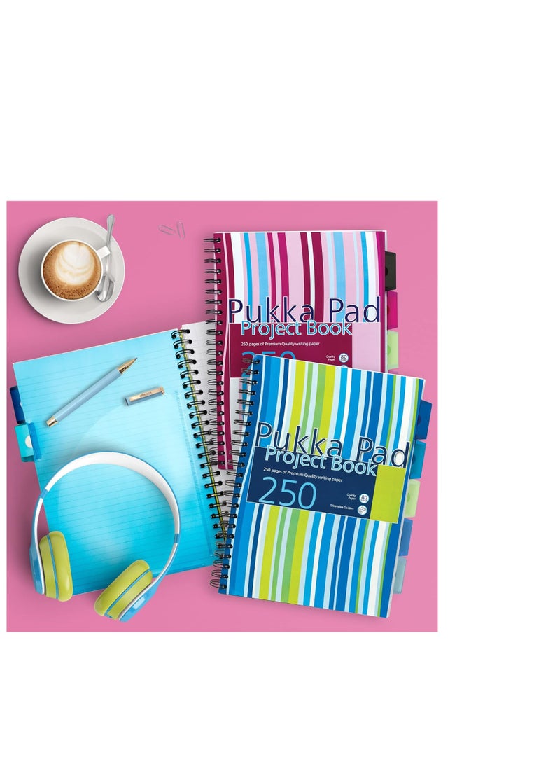 Pukka Pad 1 Pukka Pad Stripes Polypropylene Project Book 250 Pages A4 Blue/Pink  PROBA4 - Image 5