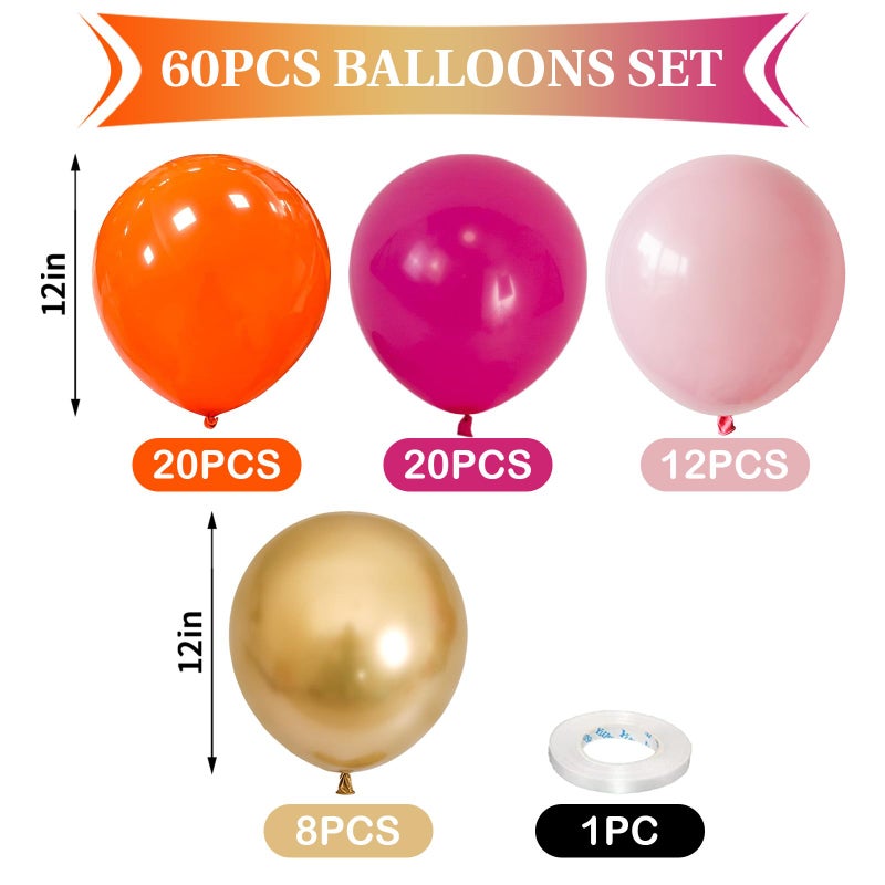 Paeyeq Hot Pink and Orange Gold Balloons 12inch 60pcs Light Pink Metallic Gold Helium Latex Balloon for Arch Birthday Tropical Fiesta Summer Party Decorations Boho Baby Shower Graduations - Image 4