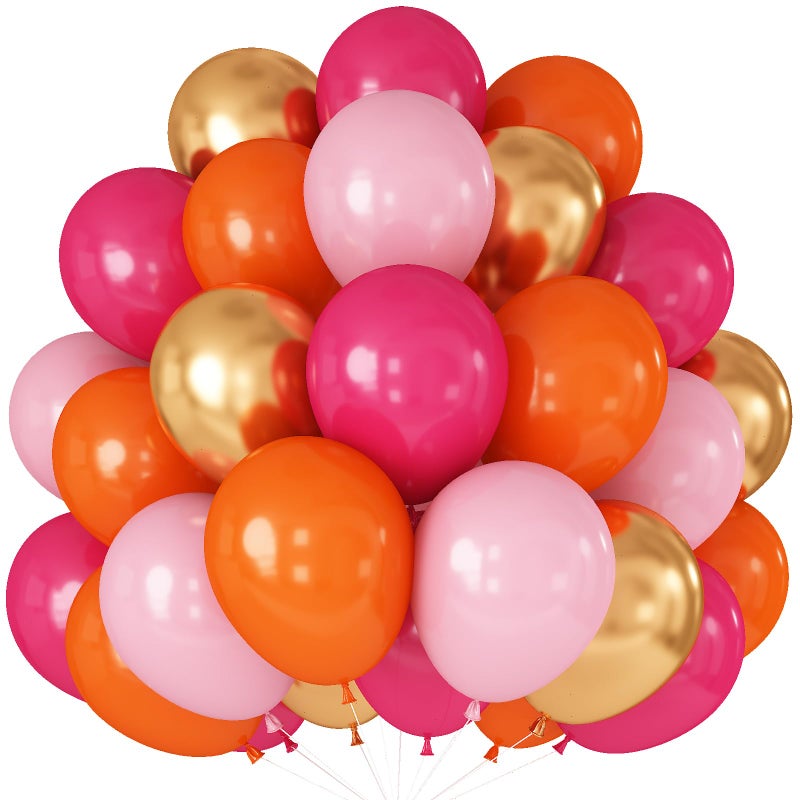 Paeyeq Hot Pink and Orange Gold Balloons 12inch 60pcs Light Pink Metallic Gold Helium Latex Balloon for Arch Birthday Tropical Fiesta Summer Party Decorations Boho Baby Shower Graduations - Image 1