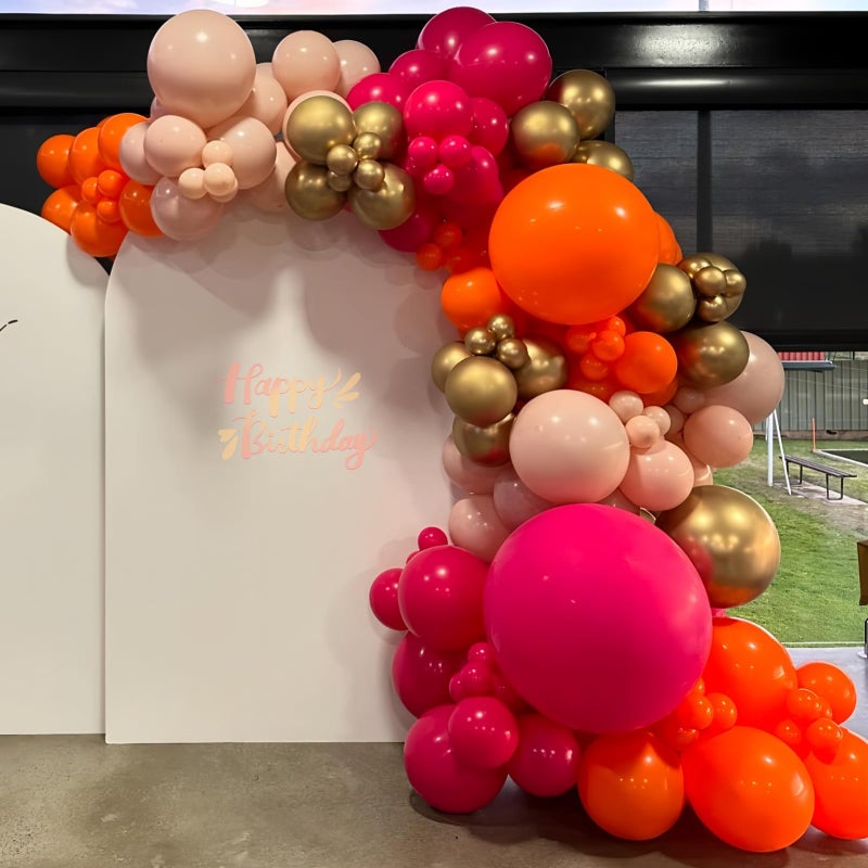 Paeyeq Hot Pink and Orange Gold Balloons 12inch 60pcs Light Pink Metallic Gold Helium Latex Balloon for Arch Birthday Tropical Fiesta Summer Party Decorations Boho Baby Shower Graduations - Image 5