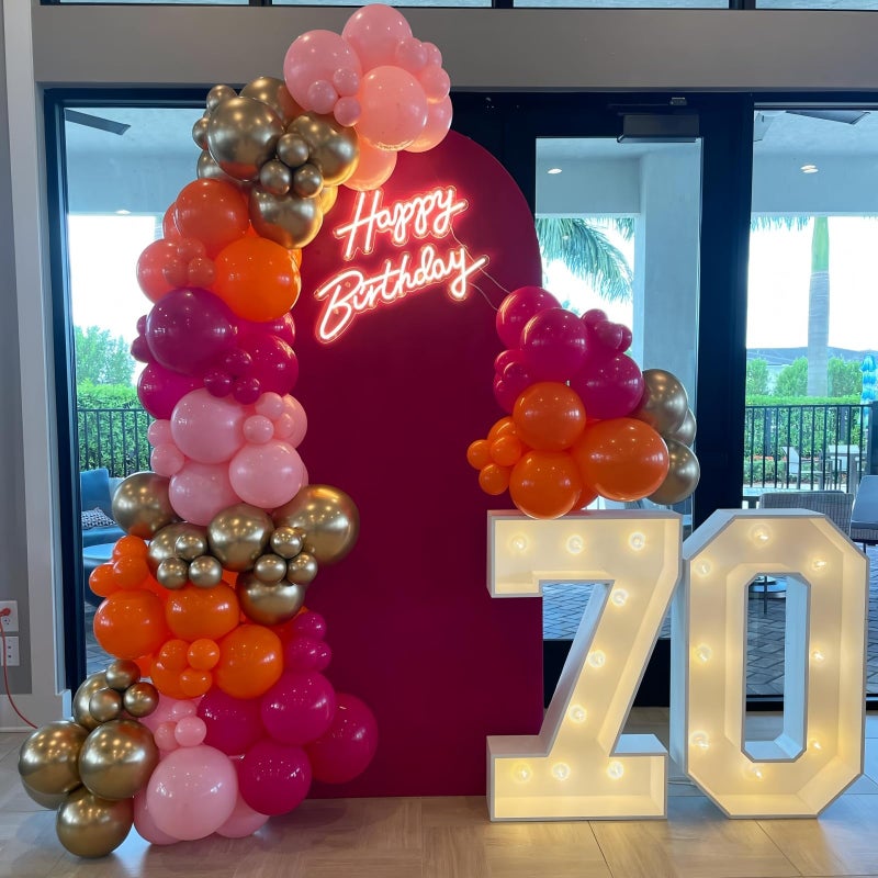 Paeyeq Hot Pink and Orange Gold Balloons 12inch 60pcs Light Pink Metallic Gold Helium Latex Balloon for Arch Birthday Tropical Fiesta Summer Party Decorations Boho Baby Shower Graduations - Image 2