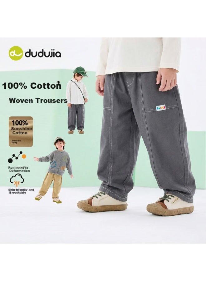 Dudu Baby Pure Cotton Pants Spring Children's Casual Woven Pants Boys And Girls Loose Long Pants Kids Spring Clothing Yellow Khaki 80