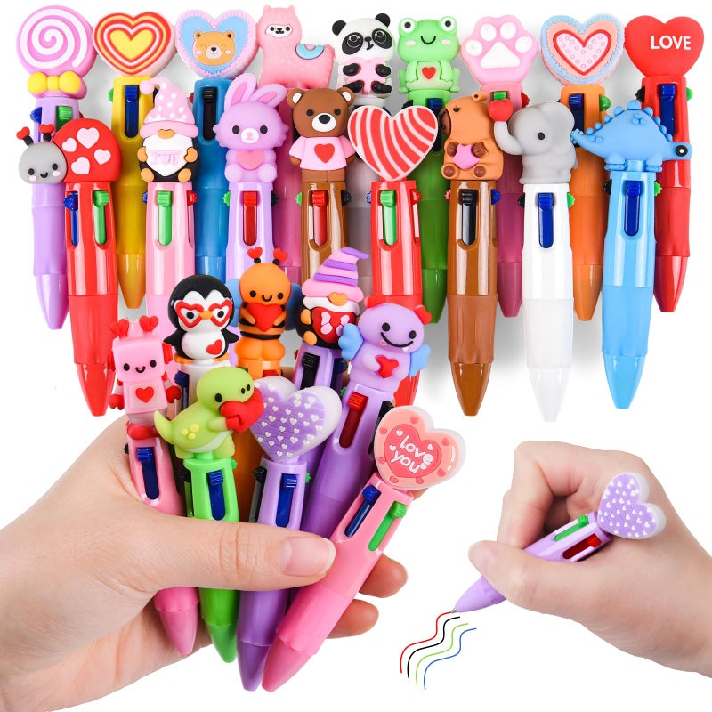 LiYiQ 25 Valentine's Day Animal Colorful Multicolor Pen in One Cartoon Cute Fun Cute Pens Bulk Kawaii Heart Capybara Frog Panda Shape Lovely Ballpoint Pens for Fun Gifts - Image 1