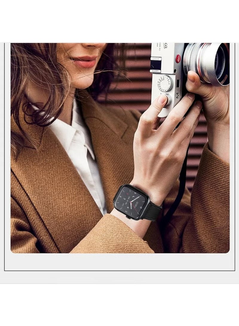 DUSALA Magnetic Leather Watch Band for Apple Watch Ultra, 49mm 45mm 44mm 42mm, Magnetic Buckle Replacement Genuine Leather Strap for Apple Watch Series,Black - Image 4