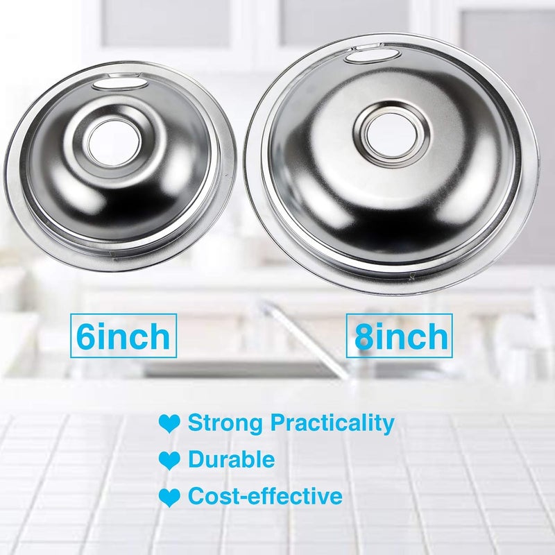 APPLIANCEMATES 4 Set Range Burner Chrome Drip Pans Bowls Replacement for Frigidaire Tappan Kenmore Electric Stove with Locking Slot Includes 2 Large 316048413 2 Small 316048414 by - Image 5