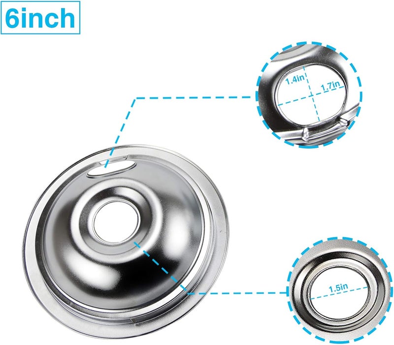 APPLIANCEMATES 4 Set Range Burner Chrome Drip Pans Bowls Replacement for Frigidaire Tappan Kenmore Electric Stove with Locking Slot Includes 2 Large 316048413 2 Small 316048414 by - Image 3
