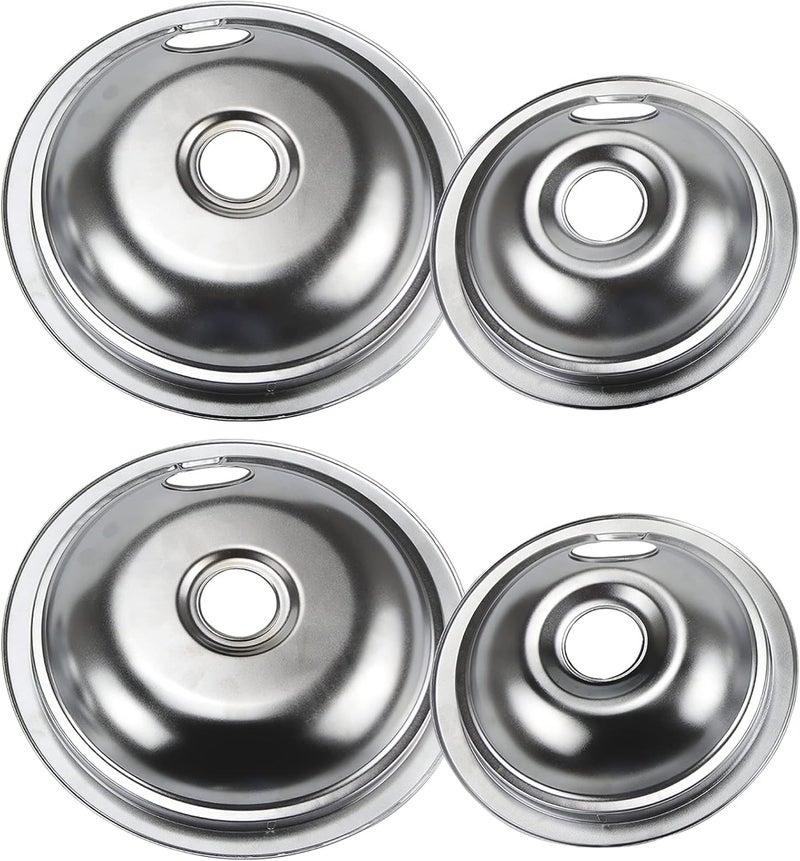 APPLIANCEMATES 4 Set Range Burner Chrome Drip Pans Bowls Replacement for Frigidaire Tappan Kenmore Electric Stove with Locking Slot Includes 2 Large 316048413 2 Small 316048414 by - Image 1