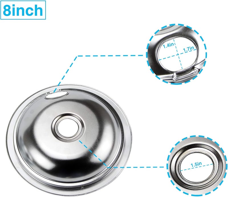 APPLIANCEMATES 4 Set Range Burner Chrome Drip Pans Bowls Replacement for Frigidaire Tappan Kenmore Electric Stove with Locking Slot Includes 2 Large 316048413 2 Small 316048414 by - Image 4