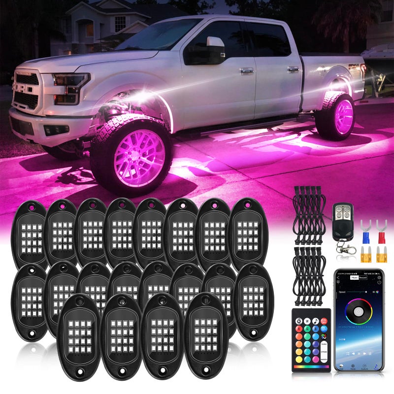ZONECONA 20Pods Multicolor RGB LED Rock Lights for Semi Trucks Pickup RV Jeep Golf Cart Offroad, Segmented Waterproof Underglow Light Kit Neon with APP/RF Remote Control, Music Mode 12V Fender Lights - Image 1