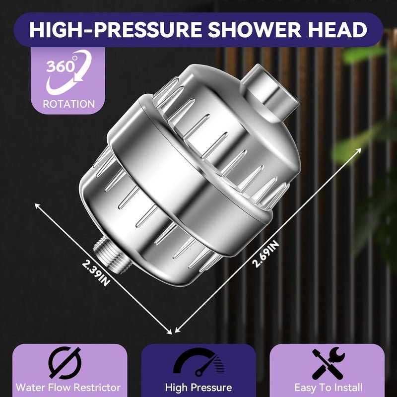 HASTHIP Shower Filter,20 Stage Output Showerhead Filters for Hard Water, Shower Filter Water Softene,with 2 Replaceable Filters Cartridges,Universal Replaceable ShowerHead Water Purifier - Image 2