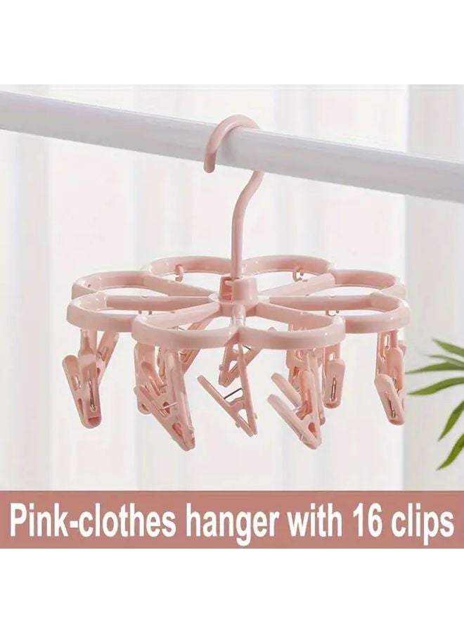 360 Degrees Rotatable Sock And Bra Hanger With 16 Clips Pink Drying Rack For Underwear - Image 1