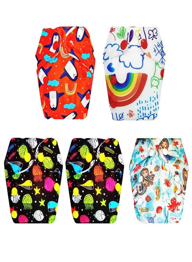 Dumbledo Premium Newborn Cloth Diaper with Integrated Insert (Pack of 5) | Dry Feel and Comfortable | Reusable & Washable | Quick Dry | Perfect for Indian Summers | 0 - 4 Months | Unisex Baby - Image 1