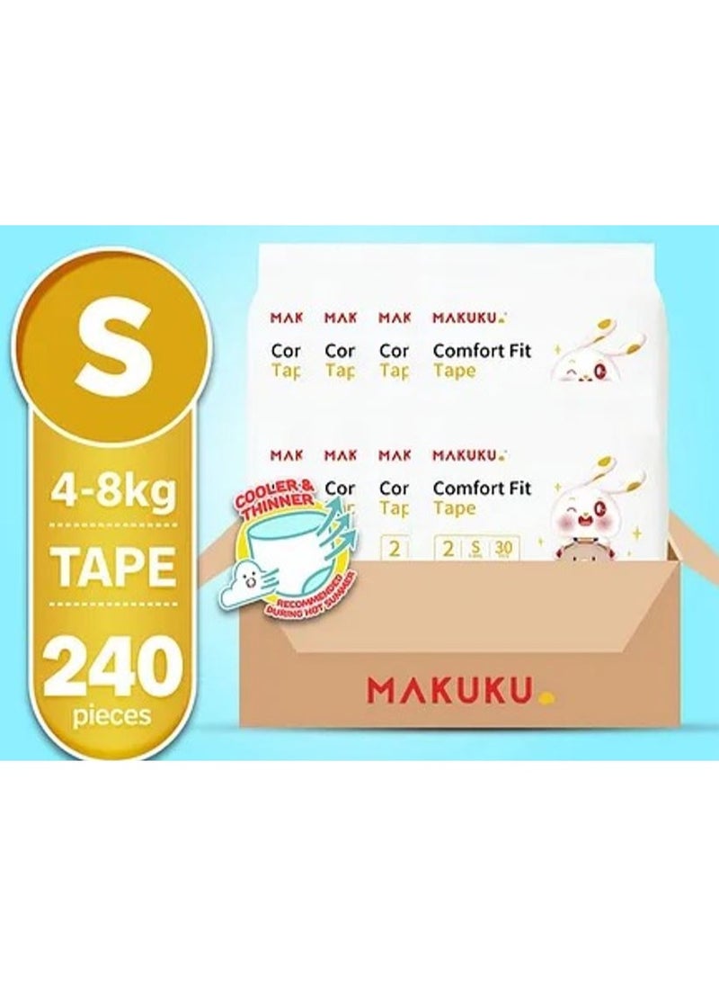 Makuku MAKUKU Comfort Fit Baby Tape Style Diapers Size 2, Leak-Proof Breathable Material, 8x30 Pcs, 4-8kg  - Image 1