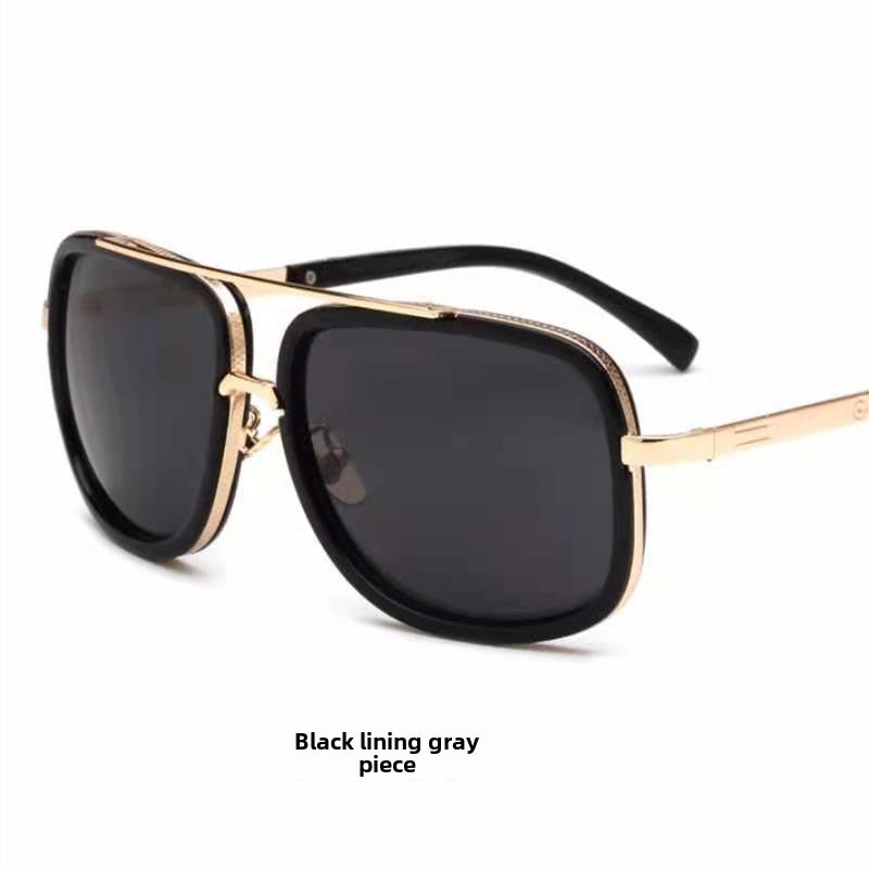 Generic Retro Large Frame Sunglasses Double Beam Metallic Tony Stark StyleBlack liner Gray Black liner Gray 
