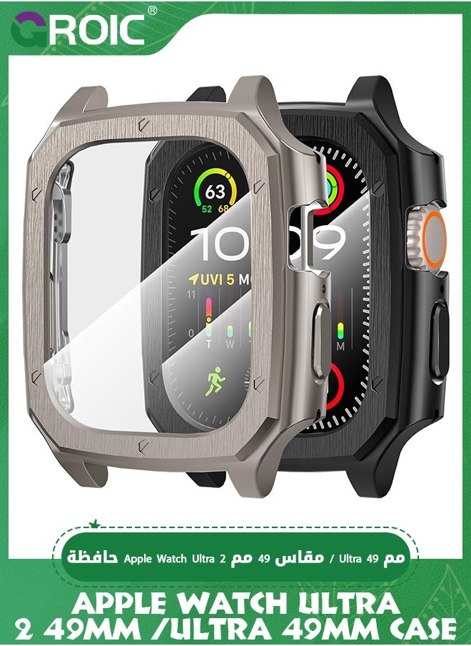 GROIC - 2 Pack for Apple Watch Ultra 2 / Ultra Screen Protector 49mm - 9H Tempered Glass + Alloy Frame Waterproof HD Glass Film for iWatch Ultra 49mm - Image 1