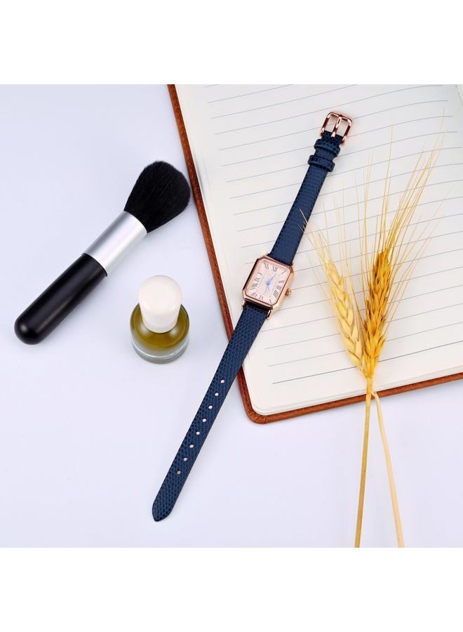 ANNEFIT Women's Leather Watch Band 15mm, Lizard Grain Slim Thin Replacement Strap (Blue) - Image 2