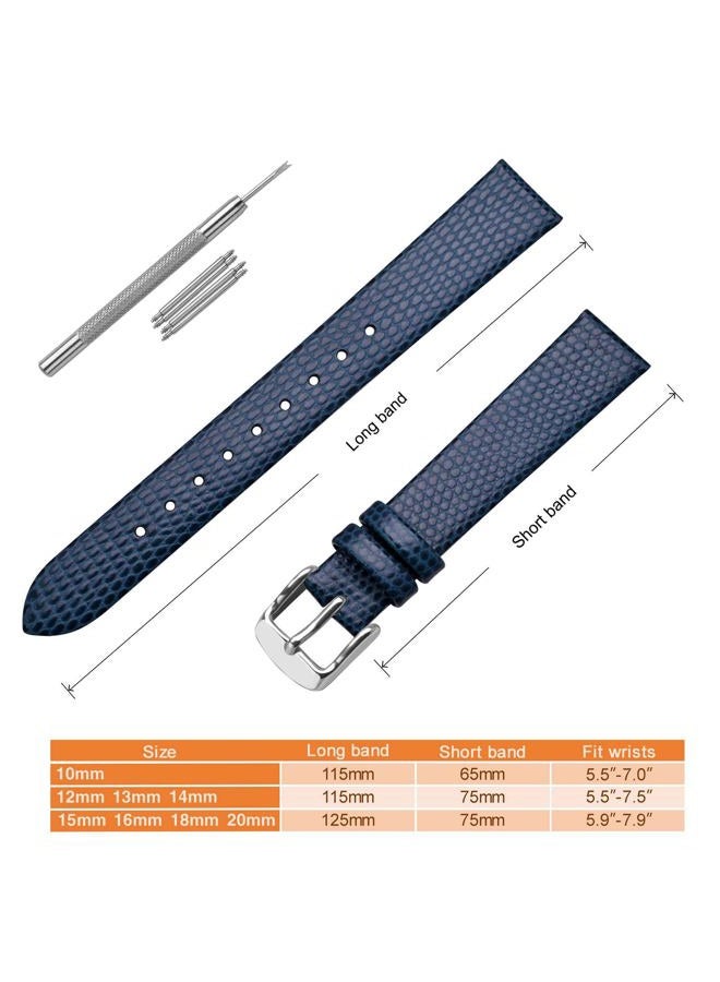 ANNEFIT Women's Leather Watch Band 15mm, Lizard Grain Slim Thin Replacement Strap (Blue) - Image 5