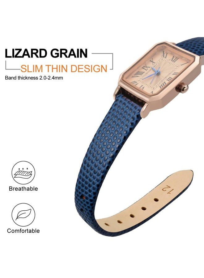 ANNEFIT Women's Leather Watch Band 15mm, Lizard Grain Slim Thin Replacement Strap (Blue) - Image 3