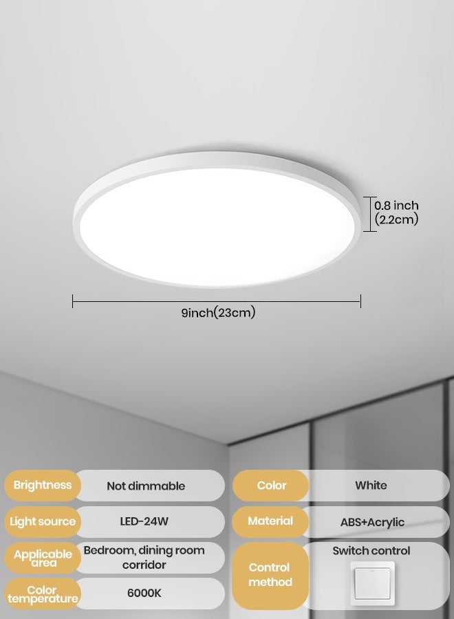 YATAI LIGHTING 23cm Round LED Ceiling Panel Light, 24W Slim Flush Mount Fixture with Switch Control, Adjustable 3000K to 6000K Colors, White LED Ceiling Lamp for Bedroom, Dining, Library - Image 2