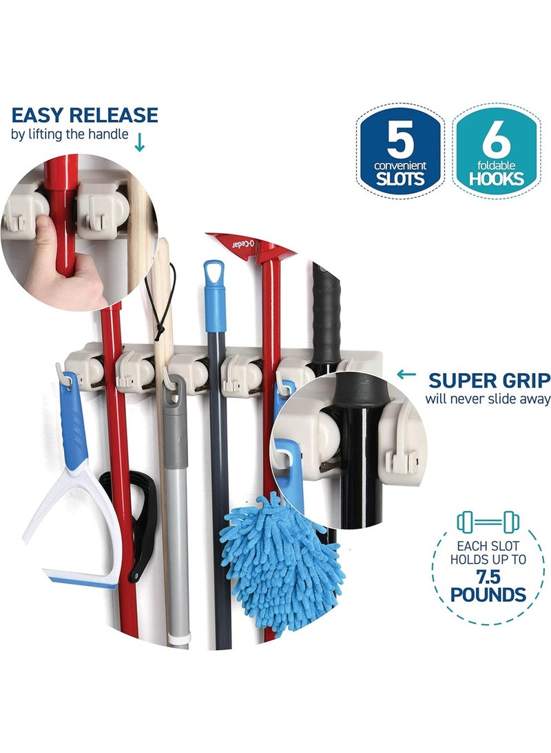 حامل مكنسة وممسحة مثبت على الحائط، منظم أدوات الحديقة، رف، مرآب، غرفة الغسيل، تنظيم وتخزين مع خطافات، شديد التحمل - Image 2