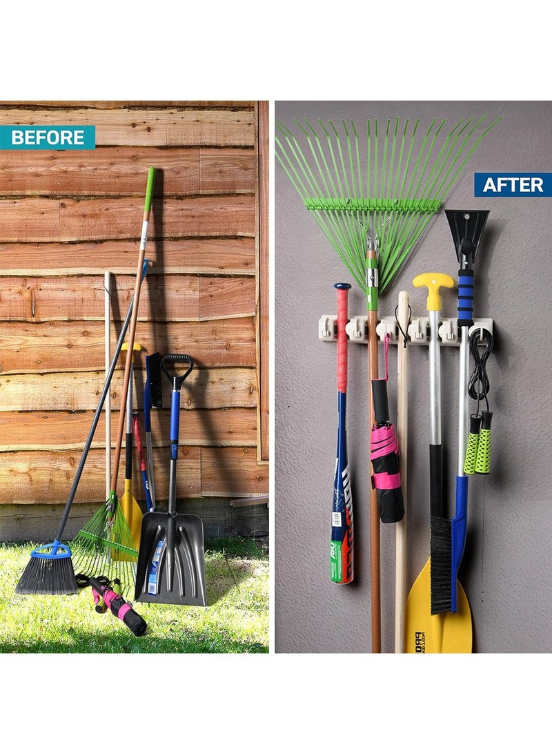 حامل مكنسة وممسحة مثبت على الحائط، منظم أدوات الحديقة، رف، مرآب، غرفة الغسيل، تنظيم وتخزين مع خطافات، شديد التحمل - Image 4