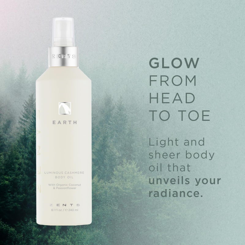 Zents Luminous Cashmere Body Oil (Earth Fragrance) | Moisturizing Body Oil with Vitamin E & Organic Coconut Oil | Softens & Smooths Skin | 8 fl oz - Image 1