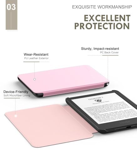 MoKo Case Fits 6" All-New Kindle (11th Generation-2024/2022 Release), Lightweight Shell Cover with Auto Wake/Sleep for Kindle 2024/2022 11th Gen e-Reader, Nosegay Pink - Image 4