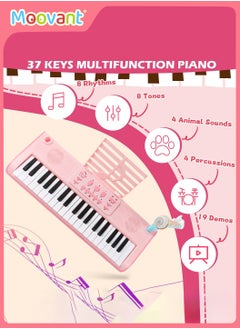 Moovant 37 Key Kids Piano Keyboard, Electronic Keyboard for Beginners with Microphone, Portable Multi-Function Recording Music Instrument Gift, Pink  - Image 2