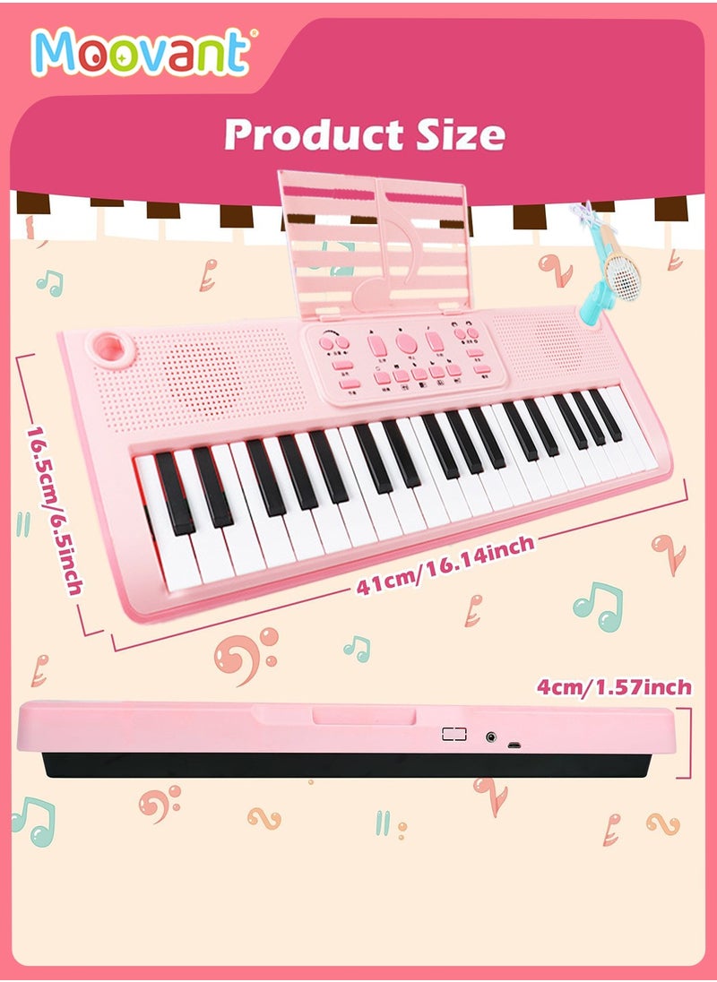 Moovant - 37 Key Kids Piano Keyboard, Electronic Keyboard for Beginners with Microphone, Portable Multi-Function Recording Music Instrument Gift, Pink - Image 1