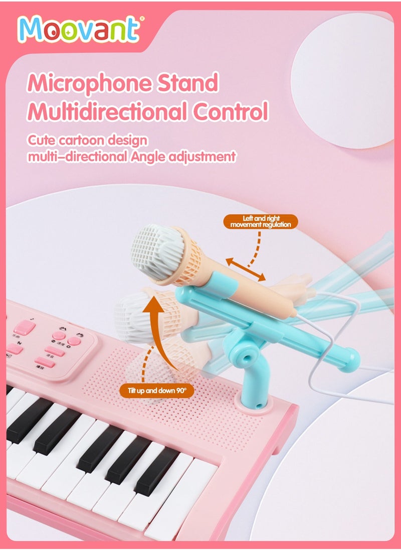 Moovant - 37 Key Kids Piano Keyboard, Electronic Keyboard for Beginners with Microphone, Portable Multi-Function Recording Music Instrument Gift, Pink - Image 1