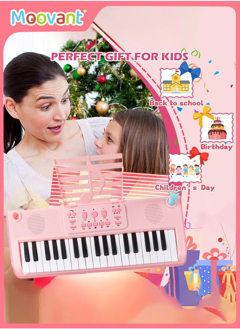 Moovant - 37 Key Kids Piano Keyboard, Electronic Keyboard for Beginners with Microphone, Portable Multi-Function Recording Music Instrument Gift, Pink - Image 1