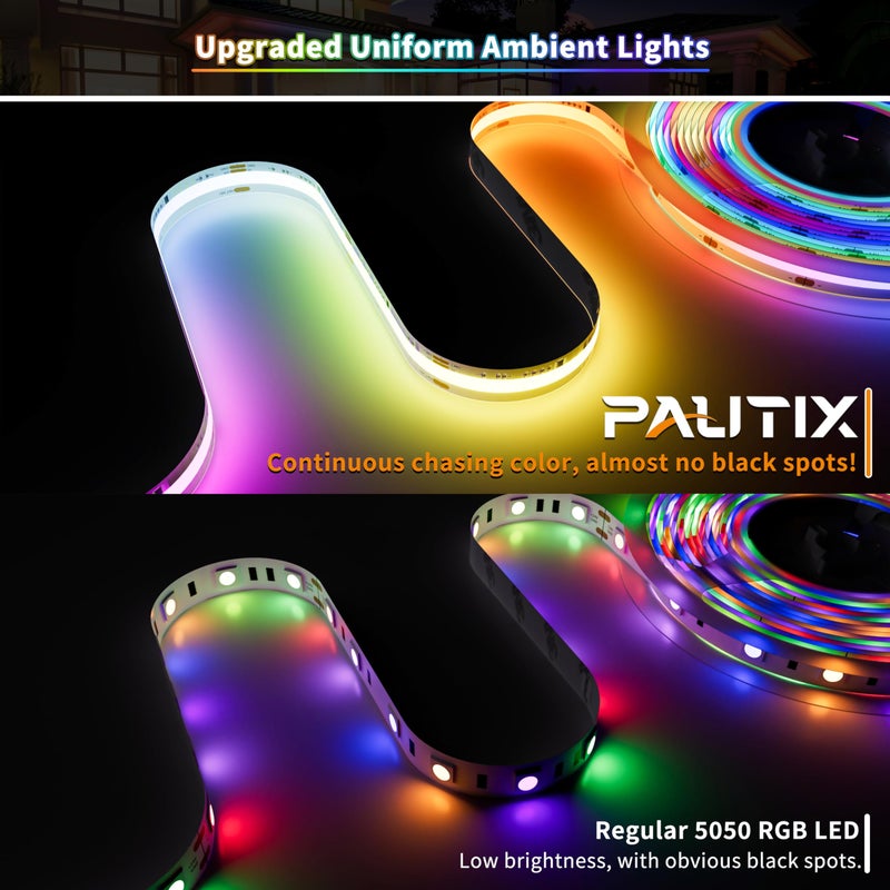 PAUTIX IP65 Waterproof RGB Smart IC COB LED Strip Light Addressable 24ft/7.5m,24V Color Flowing Strip Light Multicolor Flexible Tape Light for TV,Room,Party DIY Decoration(Without Controller&Adapter) - Image 3