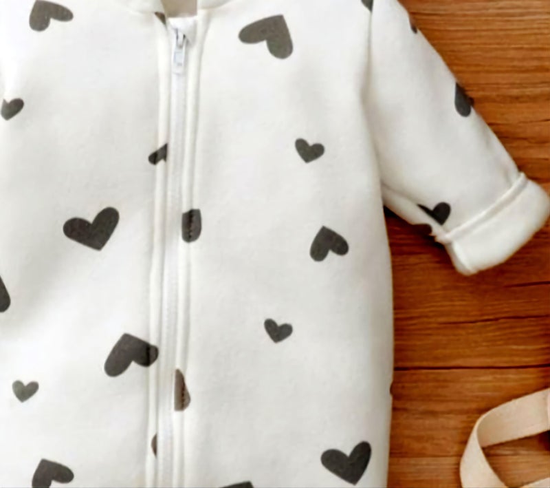 BRANDONN Kids Baby Cotton Fleece Jumpsuit Romper Onesie Sleep Suit Hooded Semi Winter Zipper (White & Grey, 9-12 Months, Chest : 32 cm x Length : 62 cm) - Image 4