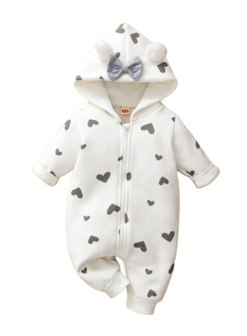 BRANDONN Kids Baby Cotton Fleece Jumpsuit Romper Onesie Sleep Suit Hooded Semi Winter Zipper (White & Grey, 9-12 Months, Chest : 32 cm x Length : 62 cm) - Image 1