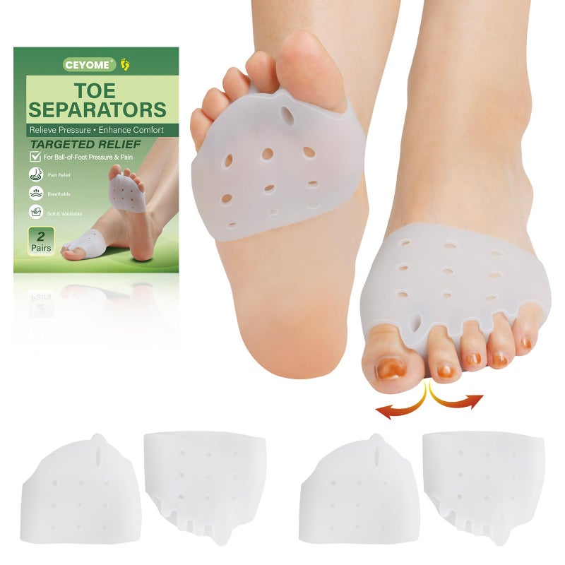CEYOME Toe Separators & Metatarsal Pads for Women & Men â€“ 4 PCS Gel Ball of Foot Cushions for Pain Relief, Metatarsalgia & Mortonâ€™s Neuroma â€“ Soft Toe Spacers for Walking & All-Day Comfort - Image 1
