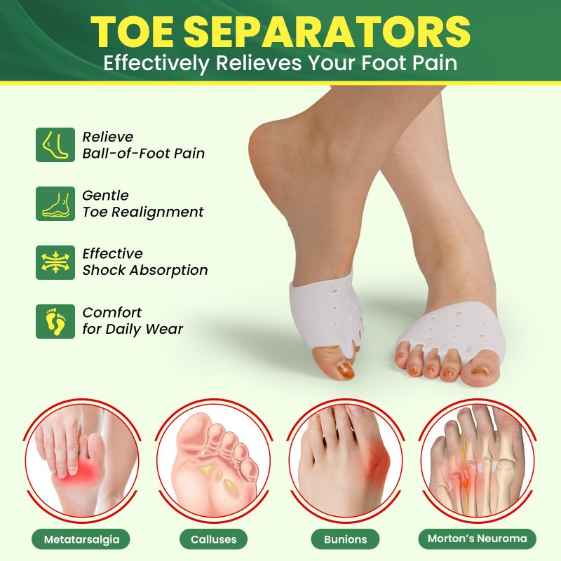 CEYOME Toe Separators & Metatarsal Pads for Women & Men â€“ 4 PCS Gel Ball of Foot Cushions for Pain Relief, Metatarsalgia & Mortonâ€™s Neuroma â€“ Soft Toe Spacers for Walking & All-Day Comfort - Image 2