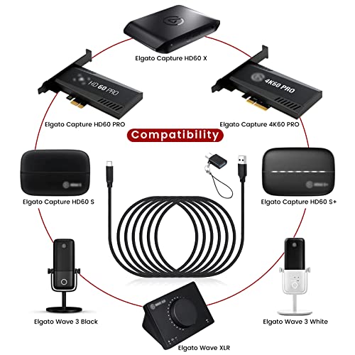 weishan USB C Cable for Elgato HD60 S+, HD60 X Game Capture Card & Wave 3, XLR Condenser Mic - Super Fast Charging Cable with Adapter, 6.6ft Long - Image 2