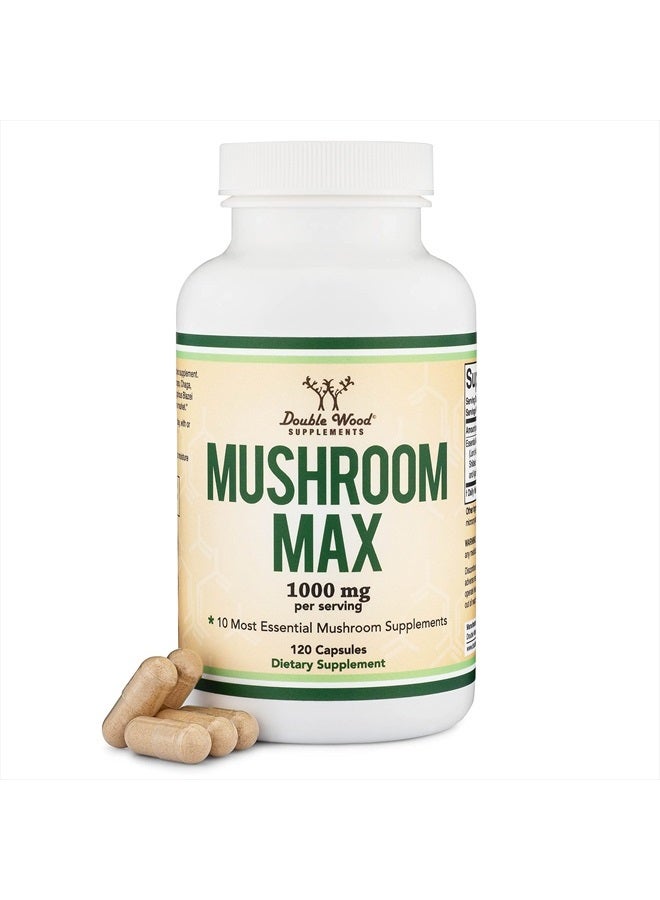 Double Wood Supplements مكمل مزيج الفطر - 1,000 ملغ من أفضل 10 فطر مزروع في الولايات المتحدة (فطر ذيل الأسد، فطر ريشي، فطر كورديسيبس، والمزيد) - Image 1