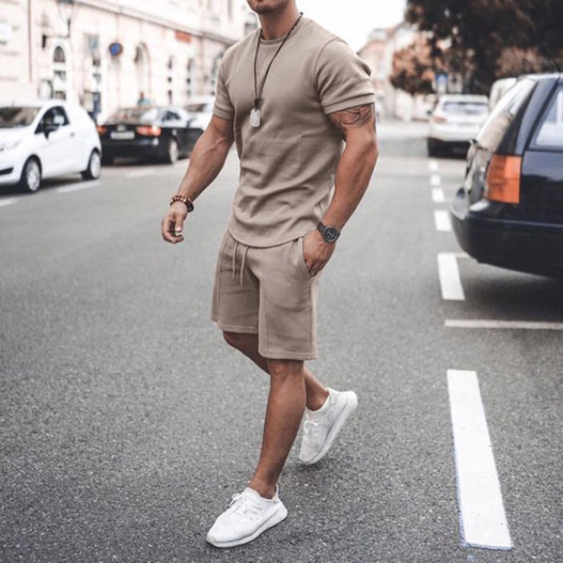 2022 new ebay hot style men's summer short-sleeved shorts suit sports casual suit men's clothing lightgrey 5XL - Image 5