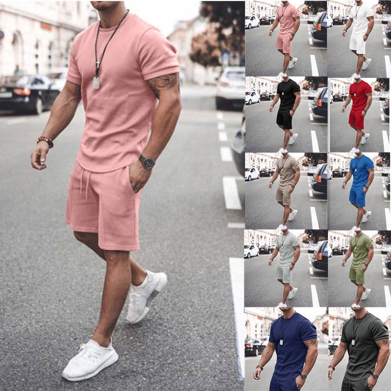 2022 new ebay hot style men's summer short-sleeved shorts suit sports casual suit men's clothing lightgrey 5XL - Image 2